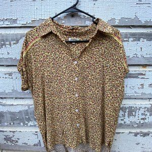 Blouse Yellow Flower Button-up Top Shirt Kohls Max Studio